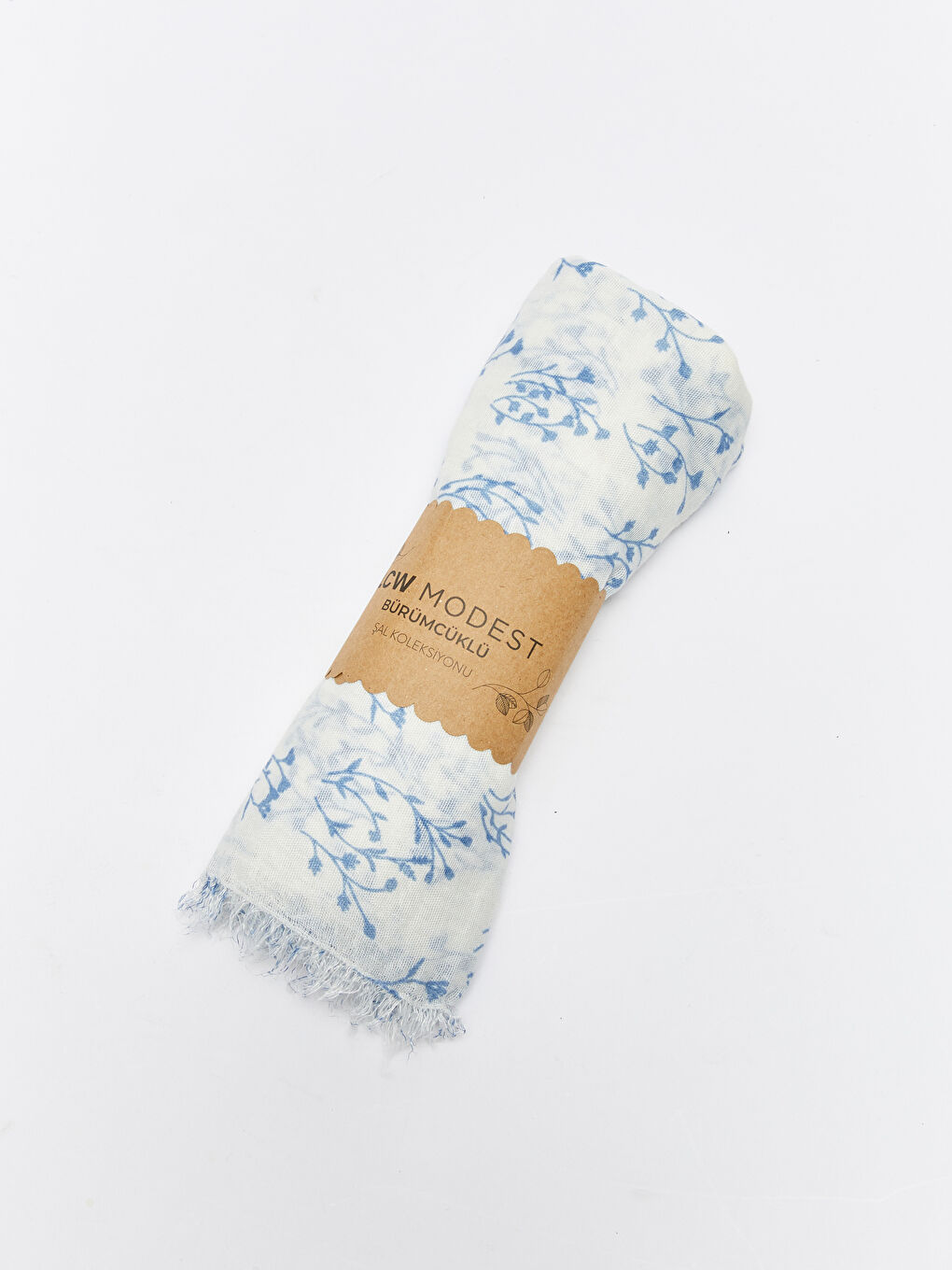 Mavi Desenli Kadın Bürümcüklü Şal-3