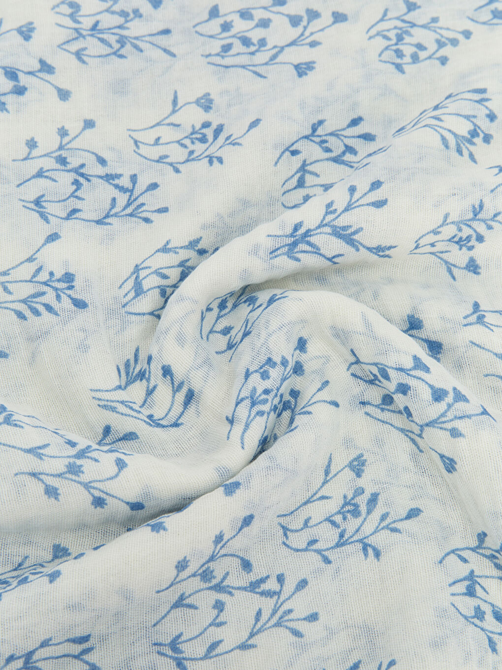 Mavi Desenli Kadın Bürümcüklü Şal-1