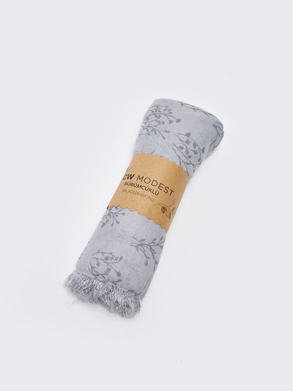 Gri Desenli Kadın Bürümcüklü Şal-3