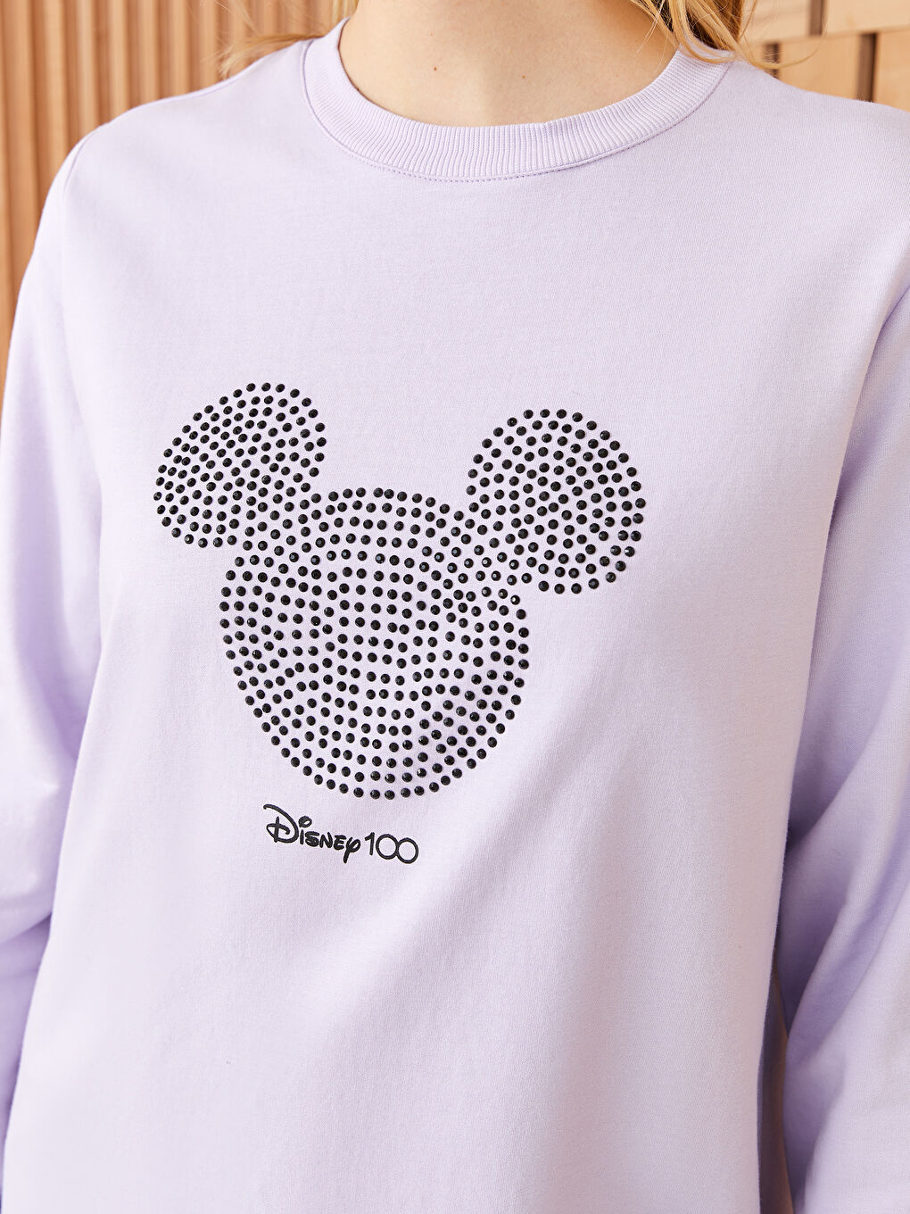 Lila Bisiklet Yaka Mickey Mouse Baskılı Kadın Sweatshirt Tunik-3