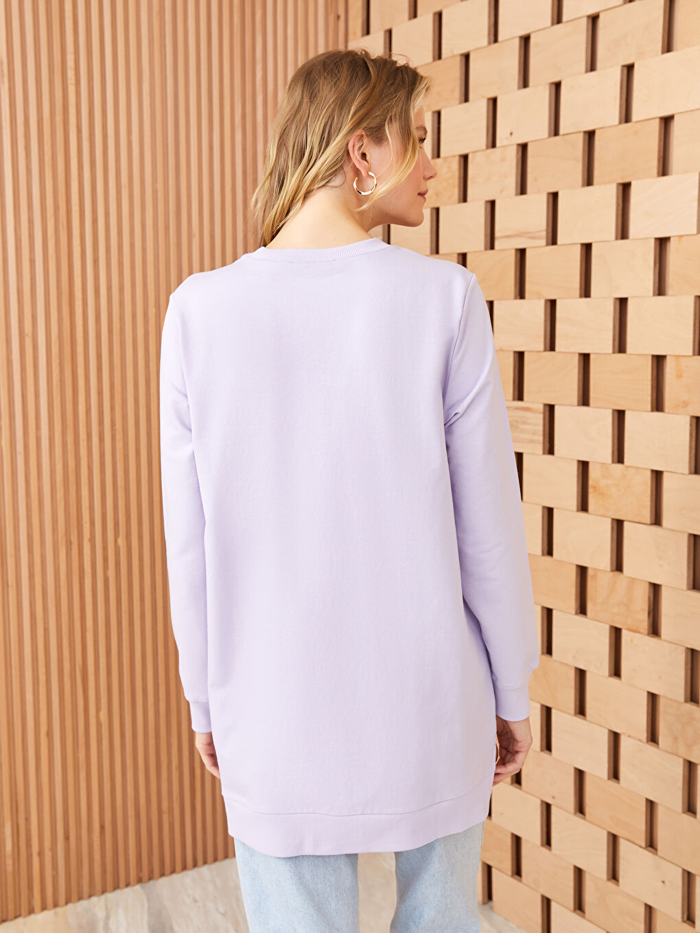 Lila Bisiklet Yaka Mickey Mouse Baskılı Kadın Sweatshirt Tunik-4