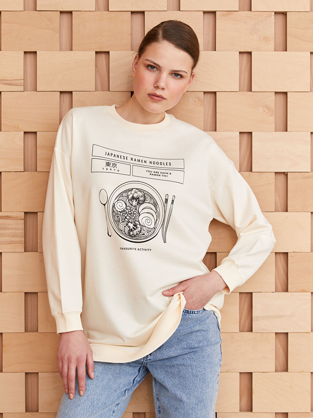 Crew Neck Printed Long Sleeve Oversize Women's Sweatshirt Tunic