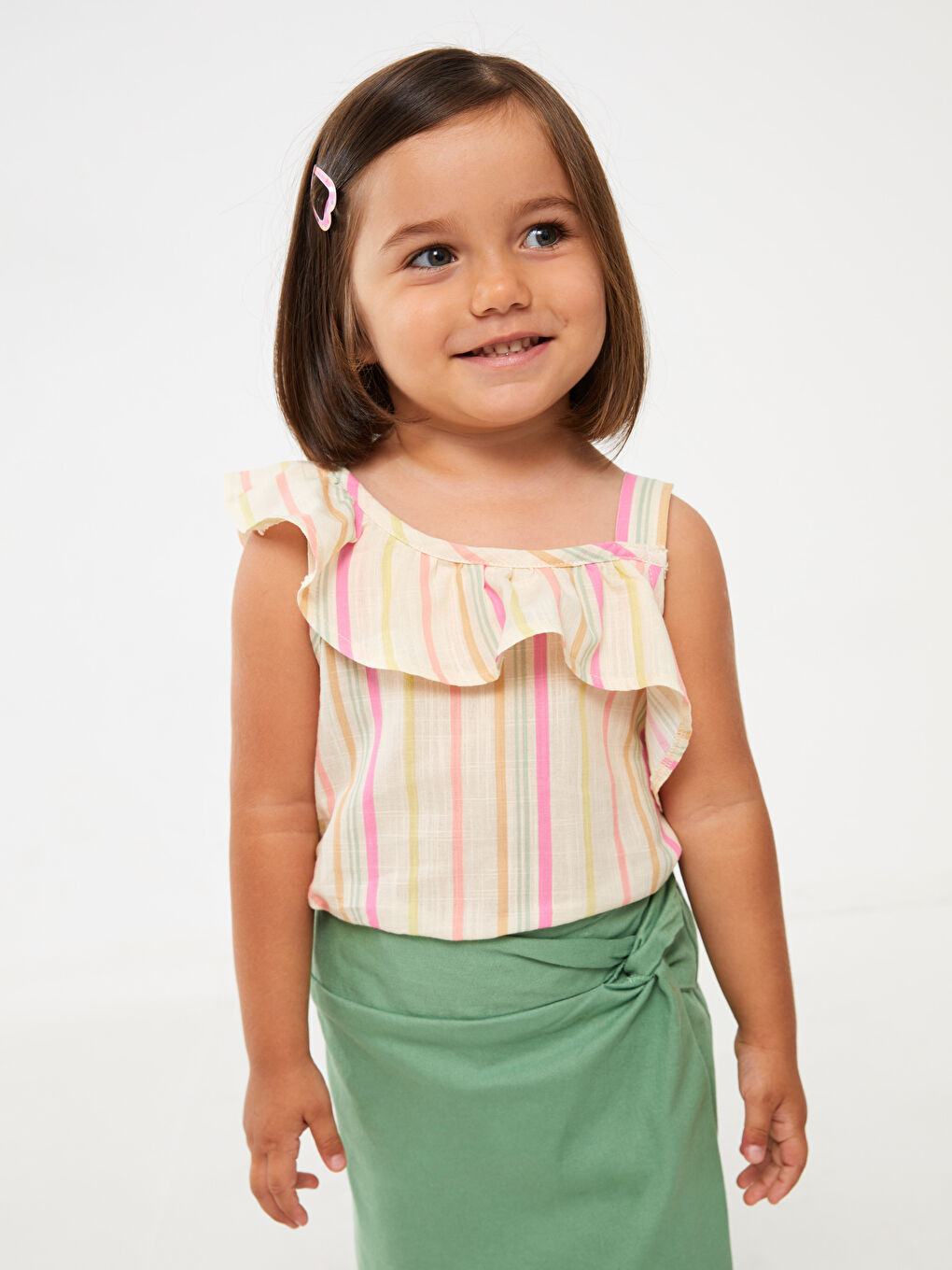 Шаршы жағалы бауы бар жолақты қыз бала жейде-1