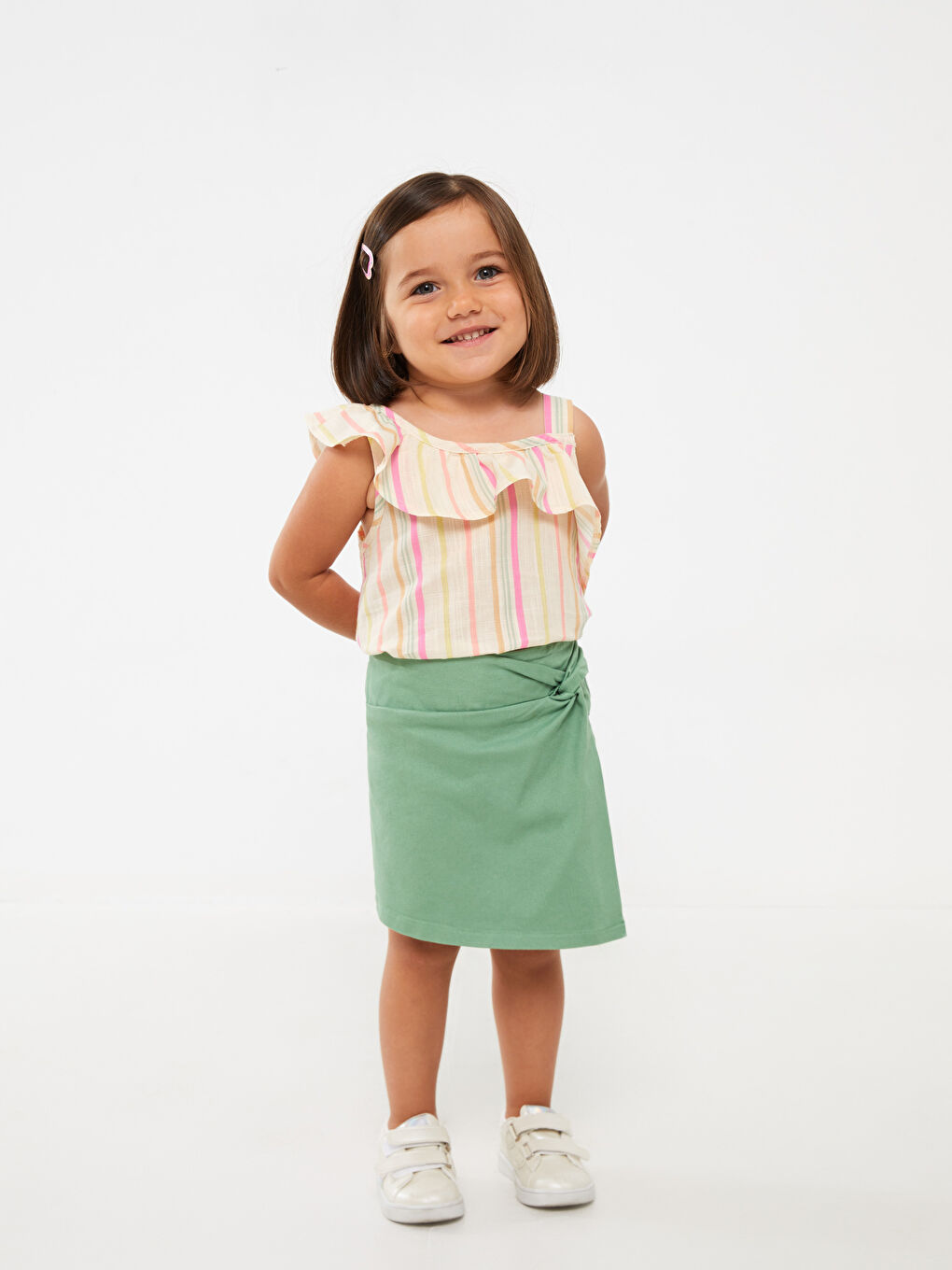 Шаршы жағалы бауы бар жолақты қыз бала жейде-2