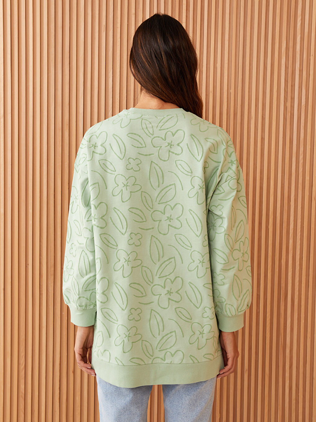Yeşil Desenli Oversize Kadın Sweatshirt Tunik-4