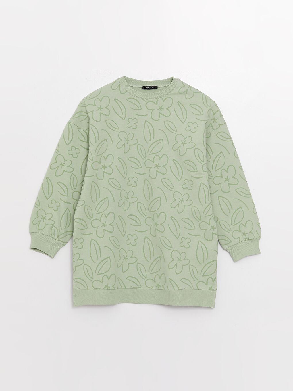 Yeşil Desenli Oversize Kadın Sweatshirt Tunik-5
