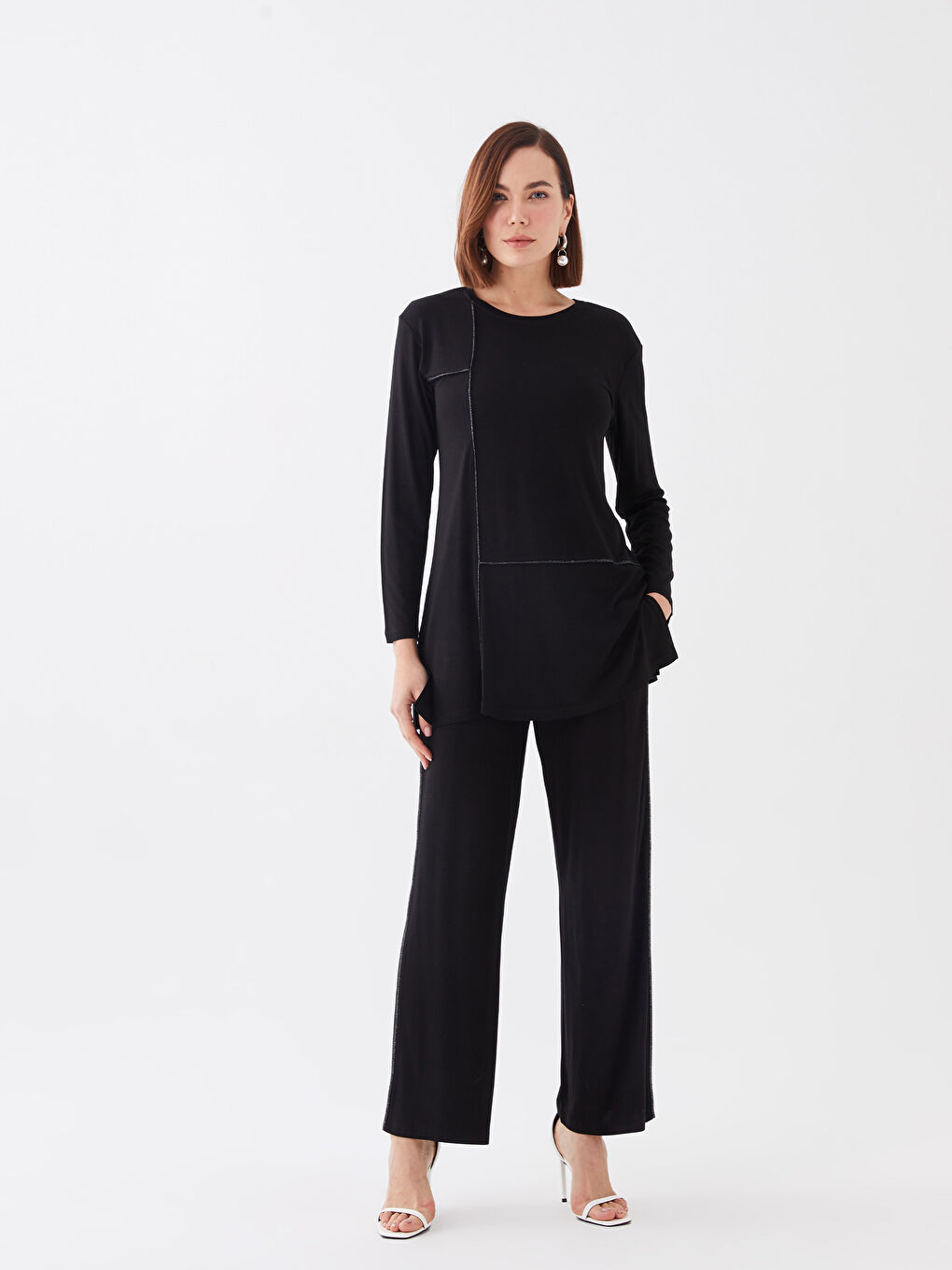 Siyah Kadın Beli Lastikli Düz Eşofman Altı