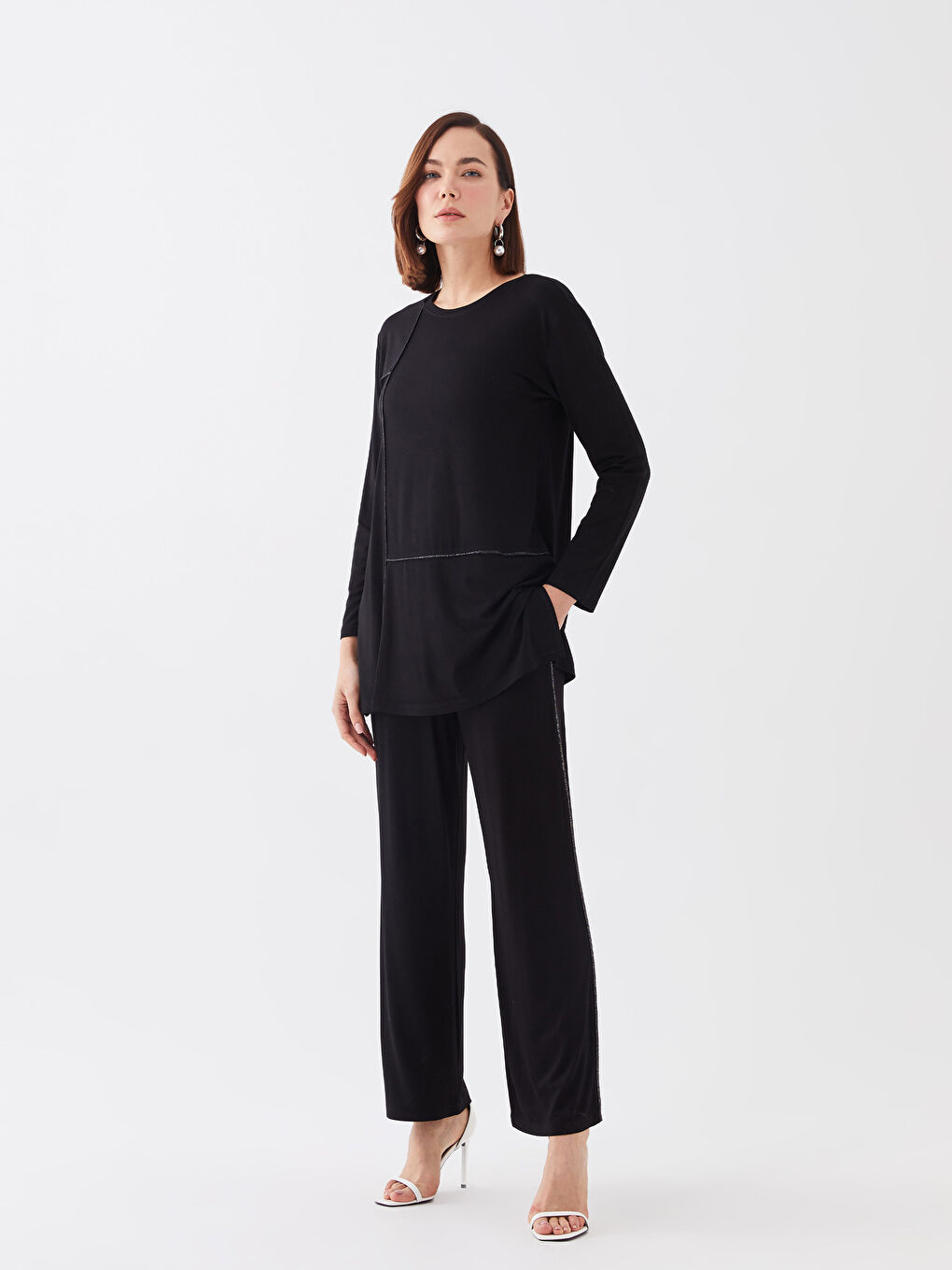 Siyah Kadın Beli Lastikli Düz Eşofman Altı-1