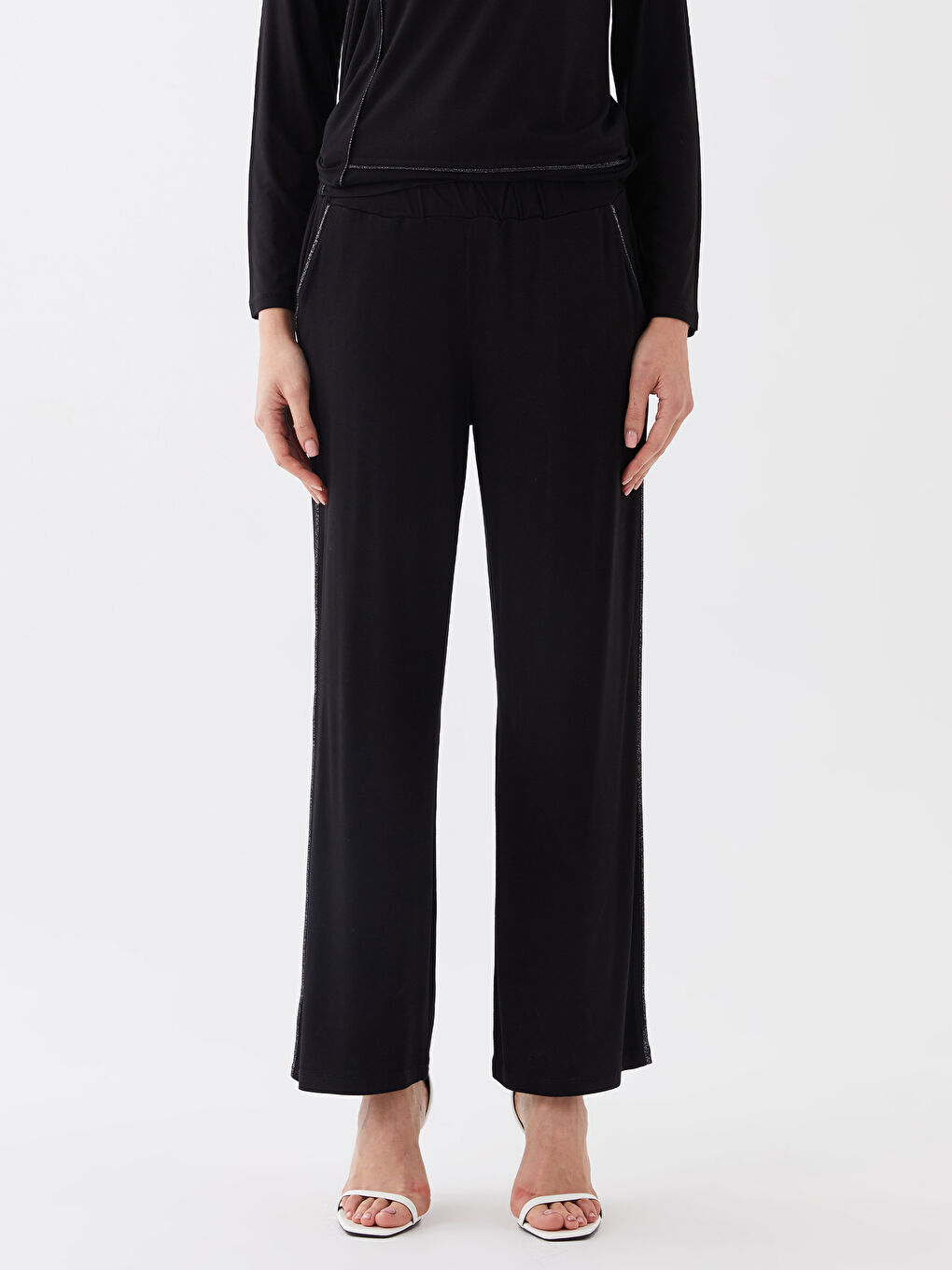 Siyah Kadın Beli Lastikli Düz Eşofman Altı-3