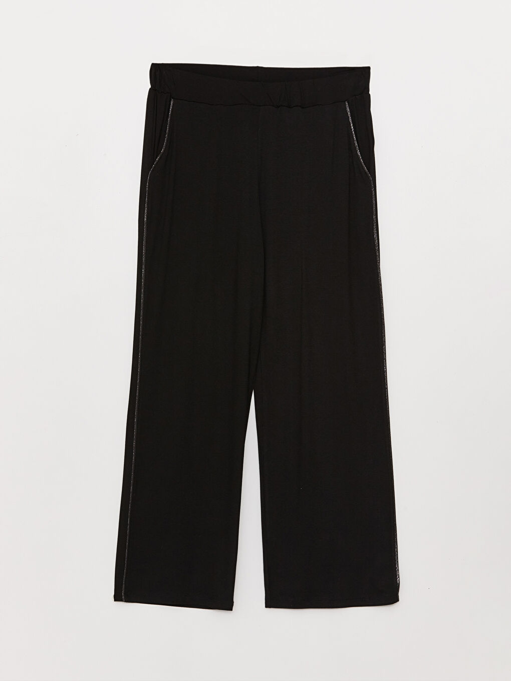 Siyah Kadın Beli Lastikli Düz Eşofman Altı-5