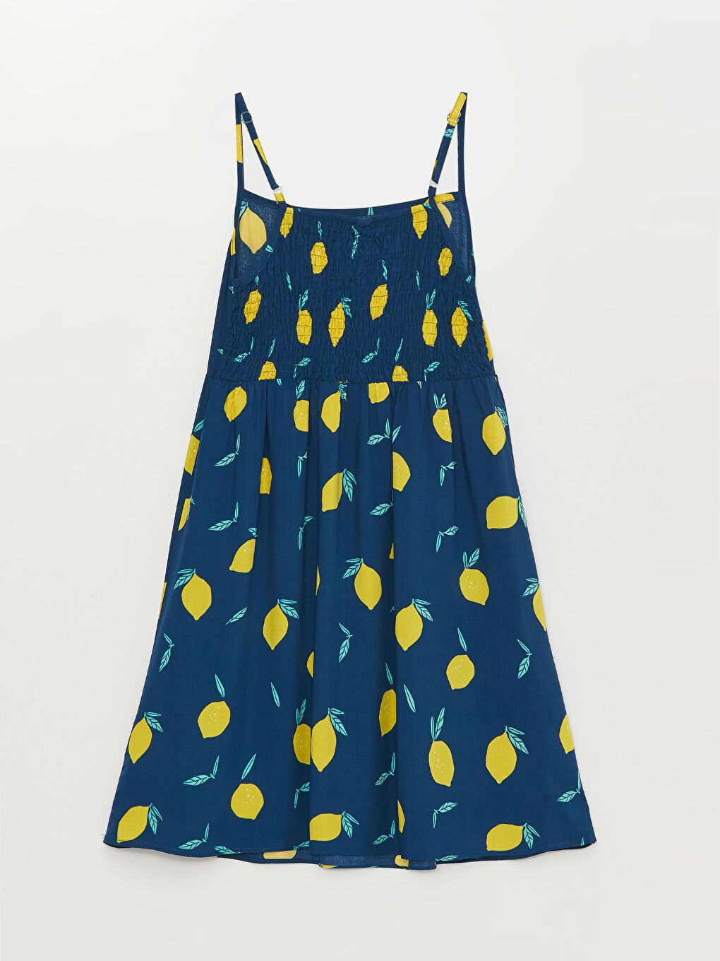 فستان بناتي بحمالات منقوش بياقة مربعة-1