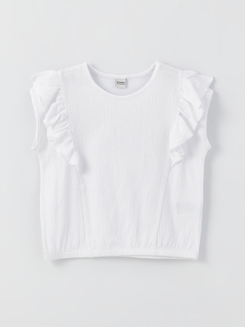 T-shirt Fille à Col Rond avec Détail à Volants