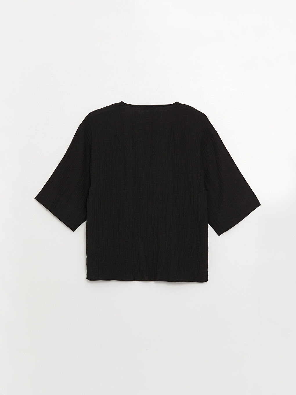 Shawl Collar Plain Muslin Women's Kimono-5