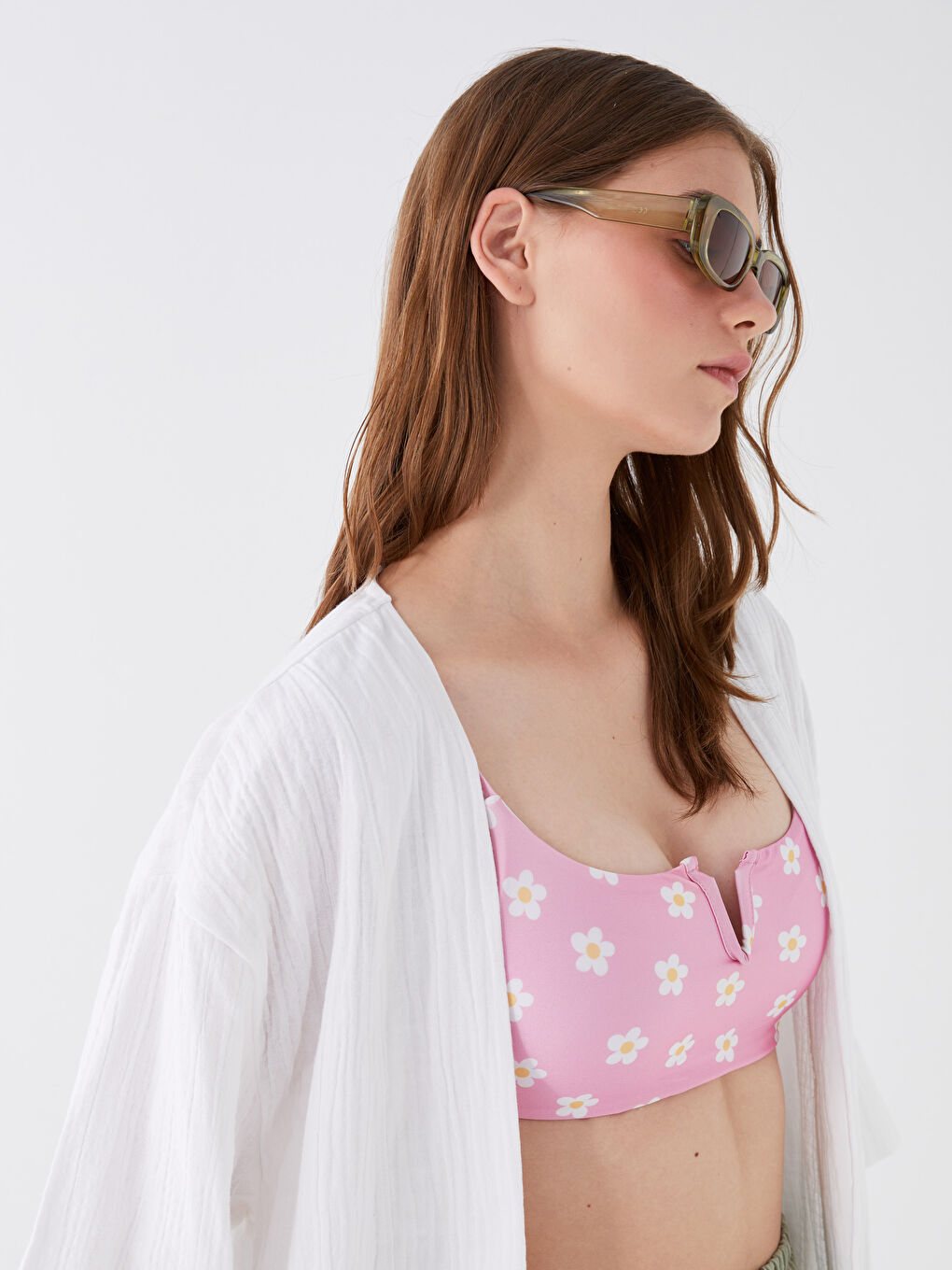 Shawl Collar Plain Muslin Women's Kimono-4