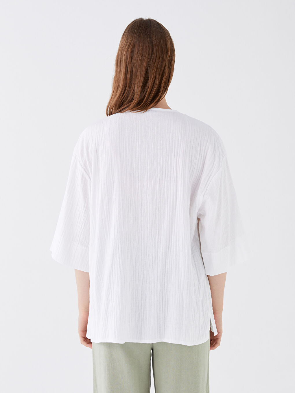 Shawl Collar Plain Muslin Women's Kimono-6