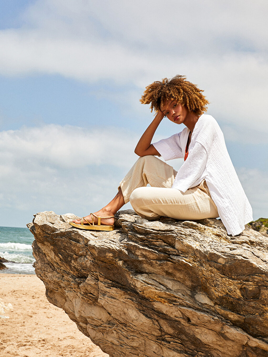 Shawl Collar Plain Muslin Women's Kimono-1