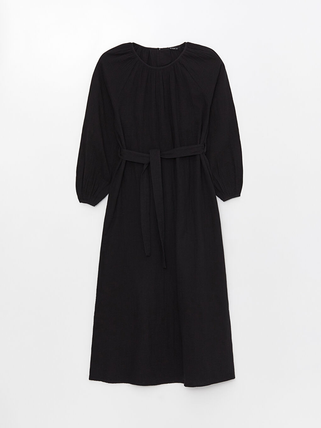 Crew Neck Plain Long Sleeve Muslin Women's Dress-5