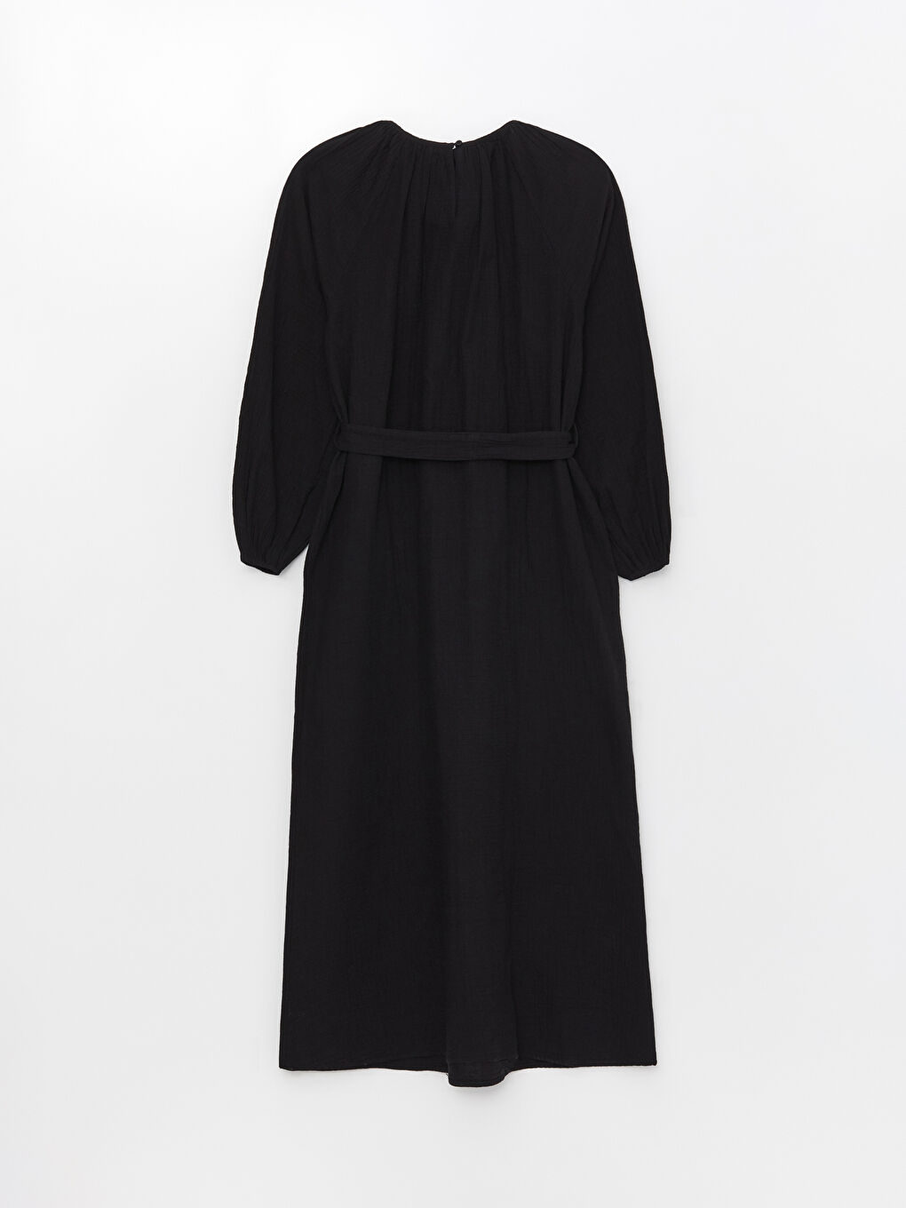 Crew Neck Plain Long Sleeve Muslin Women's Dress-6