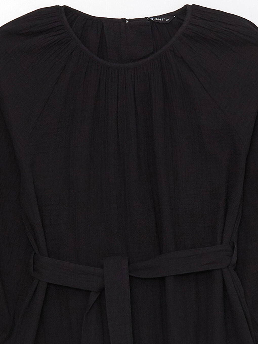 Crew Neck Plain Long Sleeve Muslin Women's Dress-7