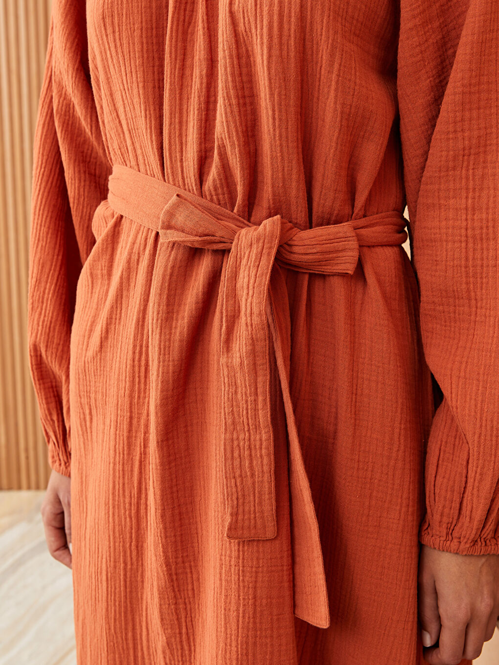LCW Modest Robe pour Femmes en Mousseline à Manches Longues et Col Rond Uni -S3HG75Z8-V7K