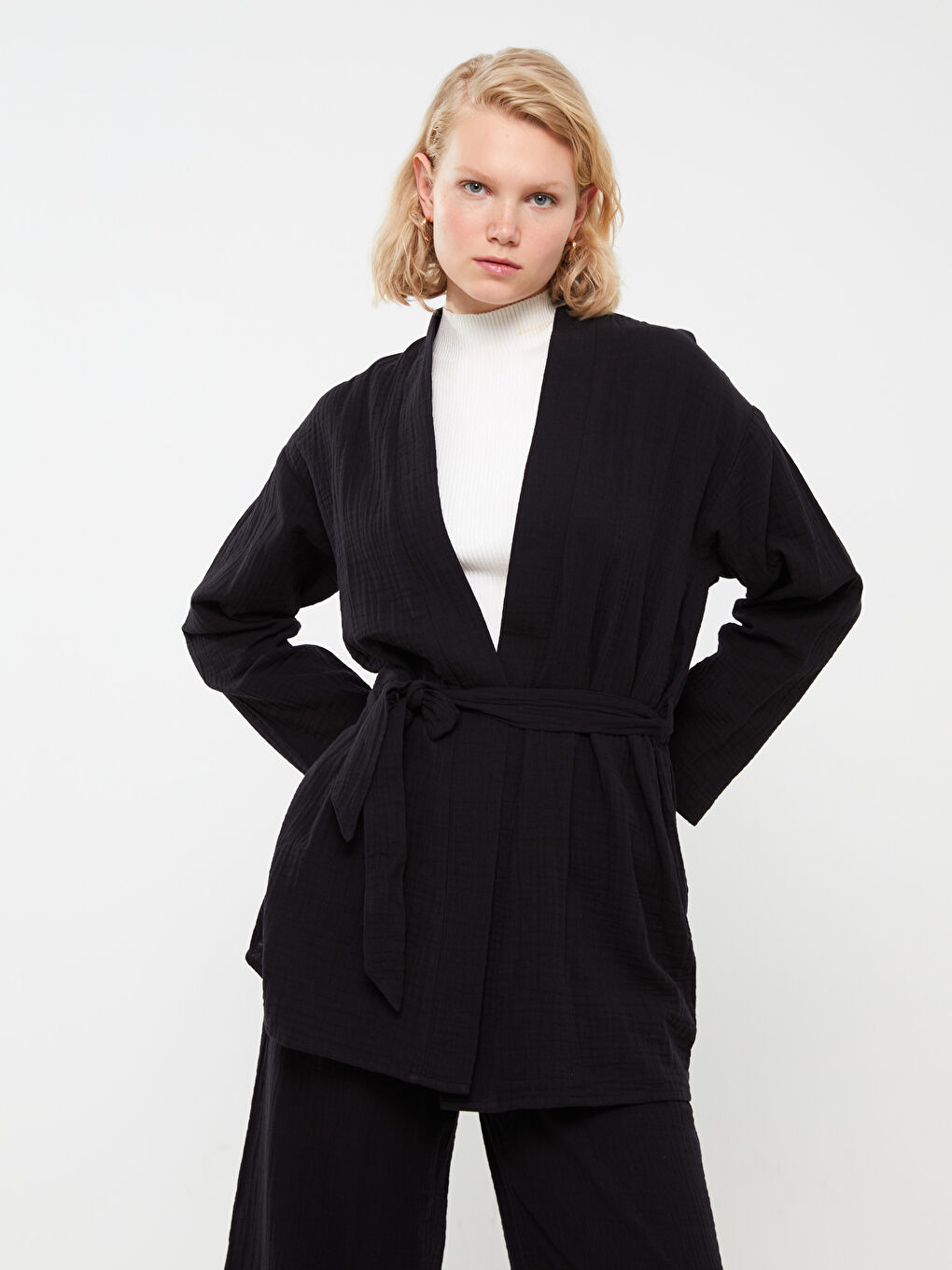 Kimono en Mousseline Oversize à Col Châle pour Femmes-1