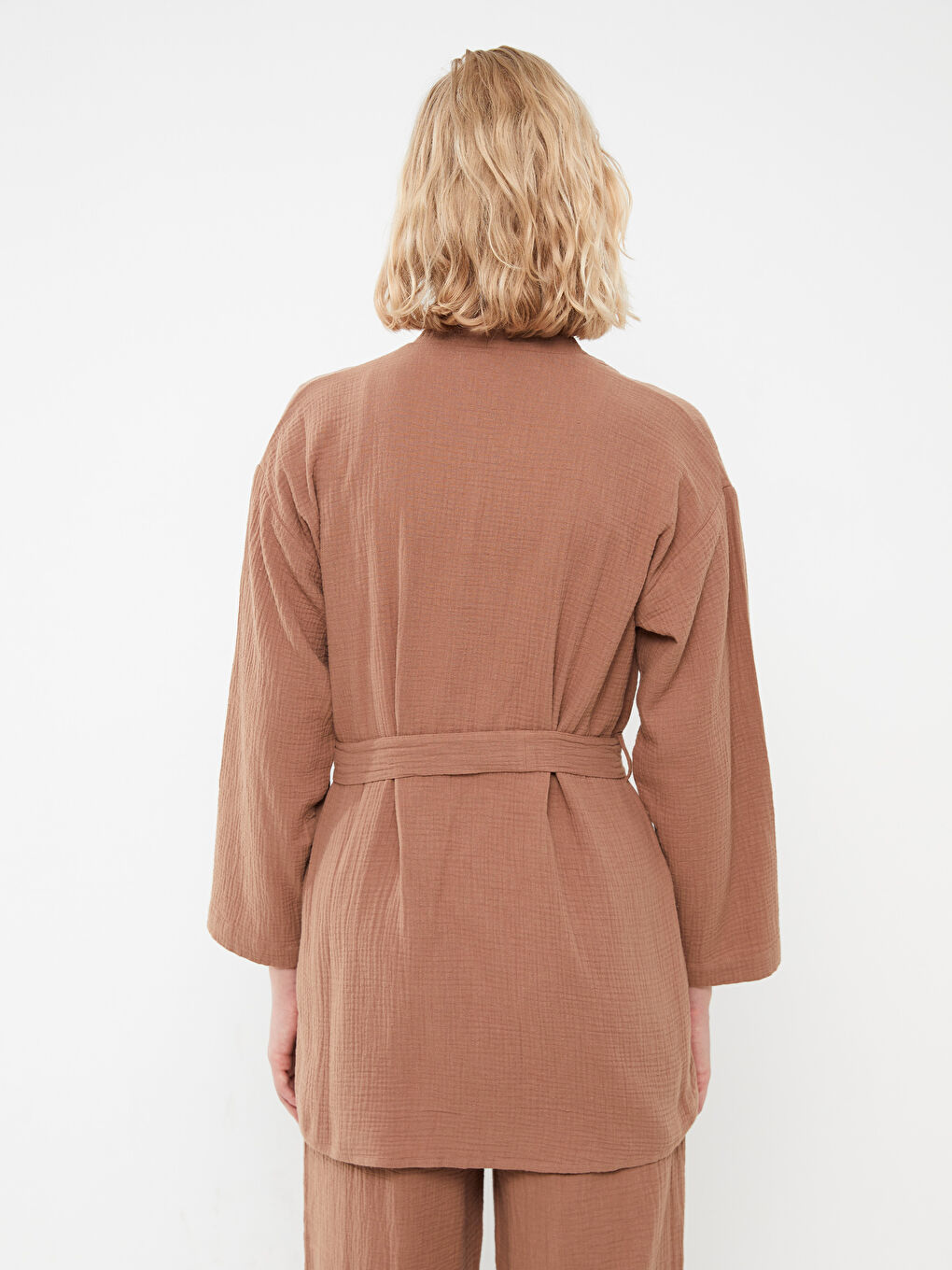 Shawl Collar Plain Long Sleeve Oversize Muslin Women's Kimono -S3HG76Z8-VBM