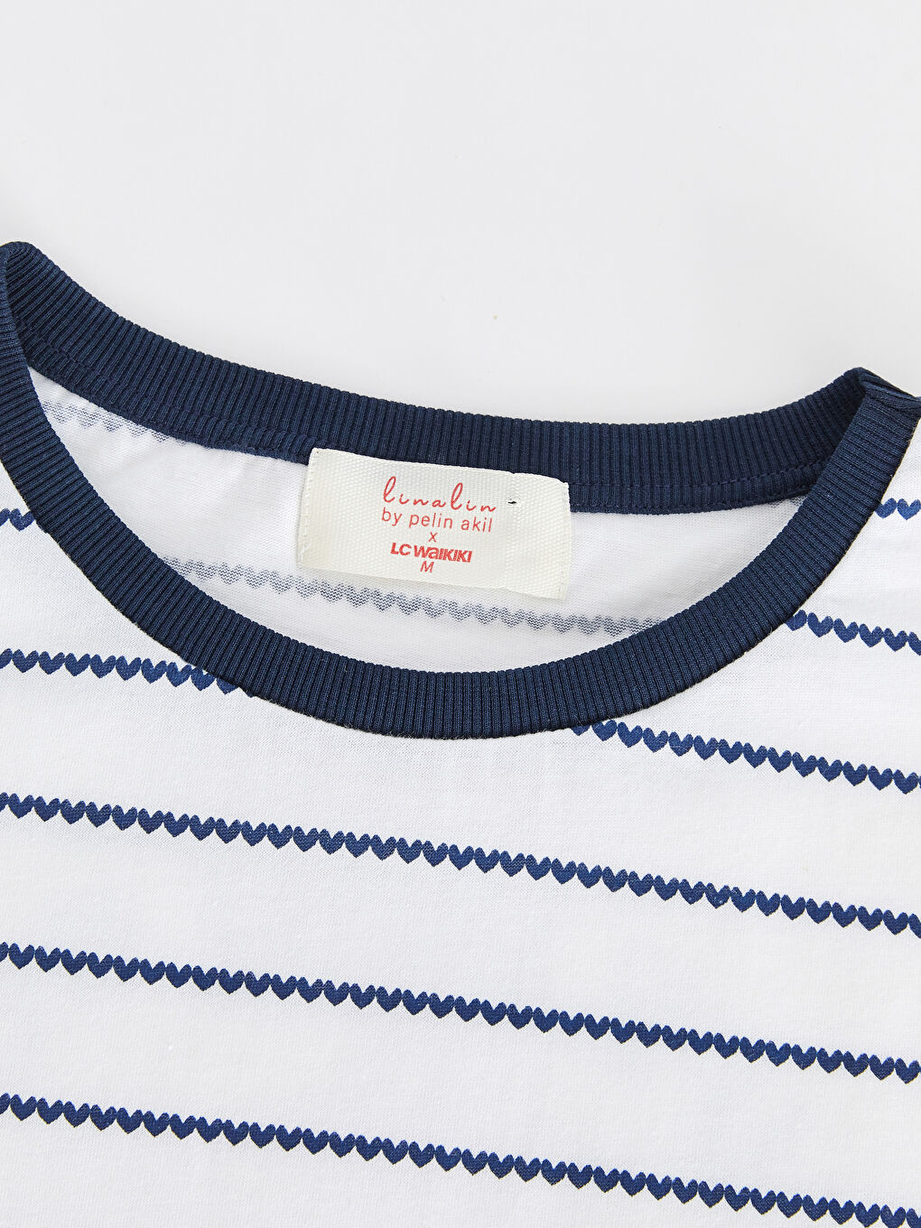 Mavi Bisiklet Yaka Çizgili Kısa Kollu Kadın Tişört Anne Kız Kombini-6