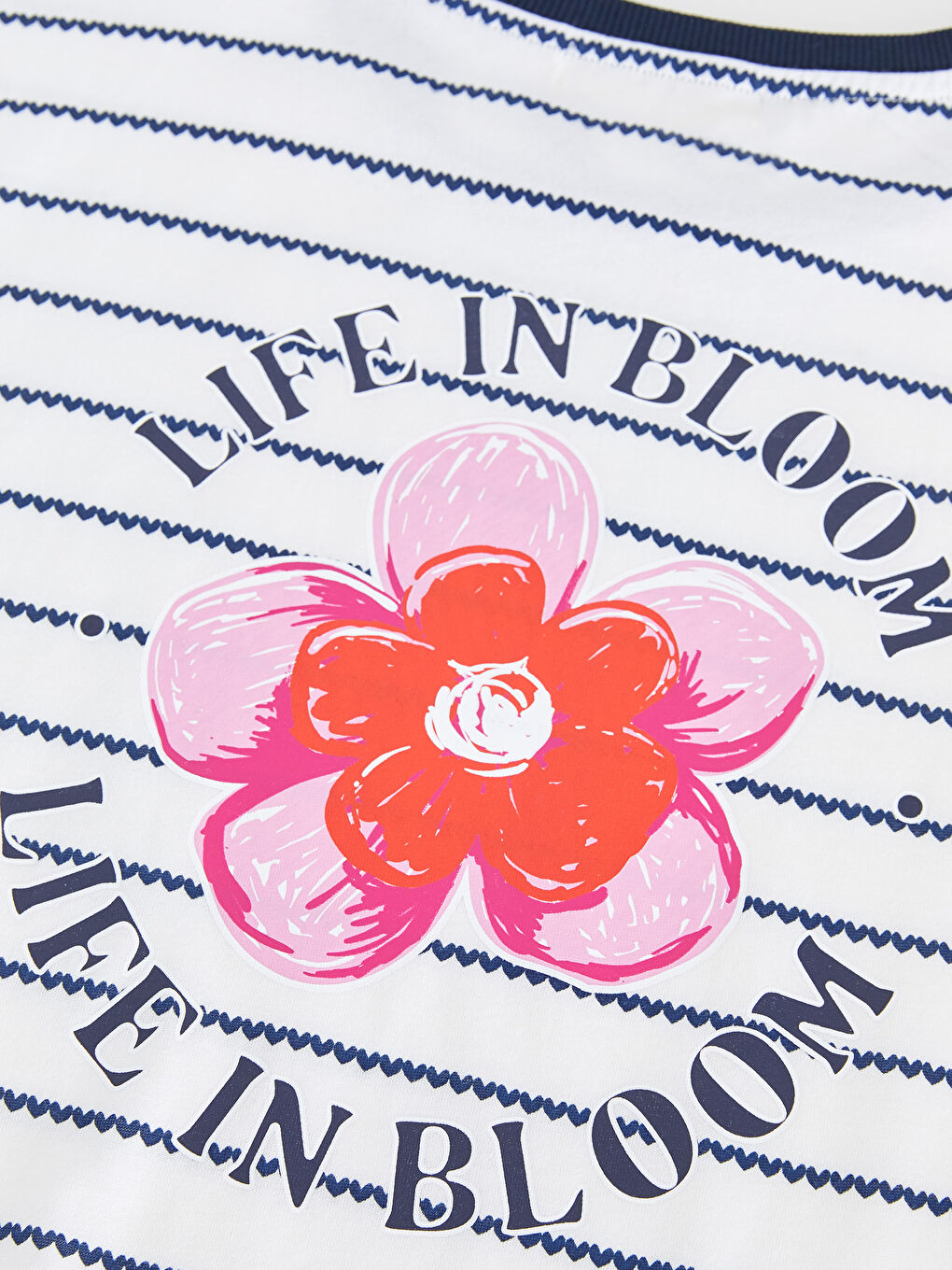 Mavi Bisiklet Yaka Çizgili Kısa Kollu Kadın Tişört Anne Kız Kombini-7