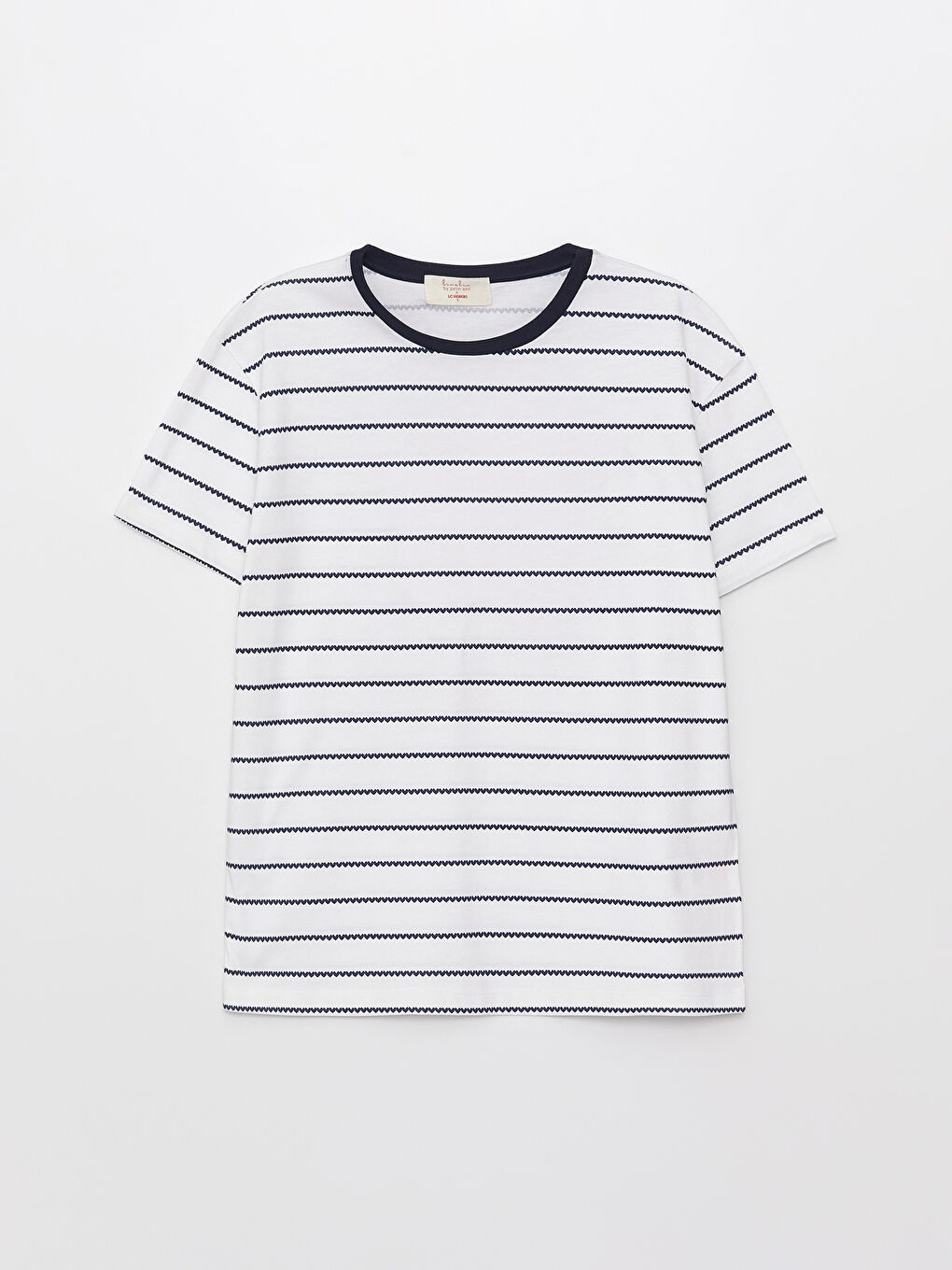 Mavi Bisiklet Yaka Çizgili Kısa Kollu Kadın Tişört Anne Kız Kombini-8