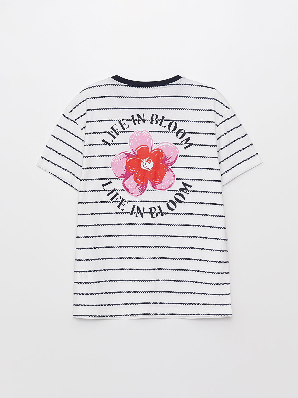 Mavi Bisiklet Yaka Çizgili Kısa Kollu Kadın Tişört Anne Kız Kombini-9