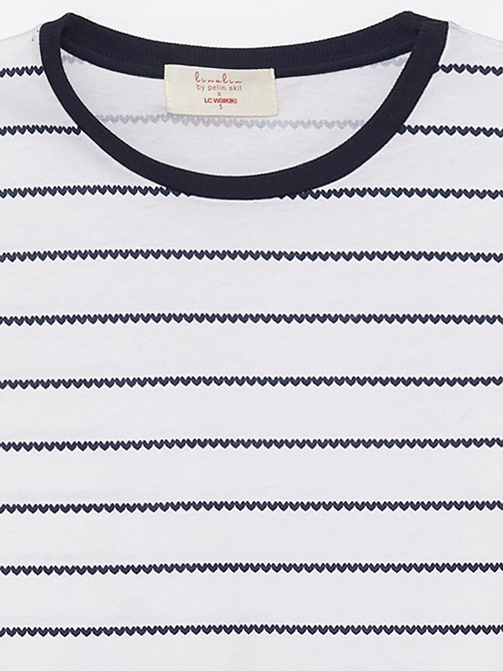 Mavi Bisiklet Yaka Çizgili Kısa Kollu Kadın Tişört Anne Kız Kombini-10