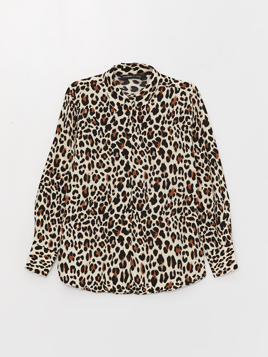 Kahverengi Desenli Uzun Kollu Kadın Gömlek-5