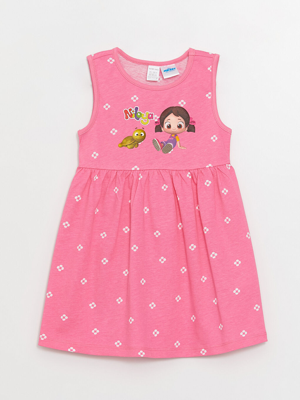 LCW baby Pembe Bisiklet Yaka Niloya Baskılı Kız Bebek Elbise