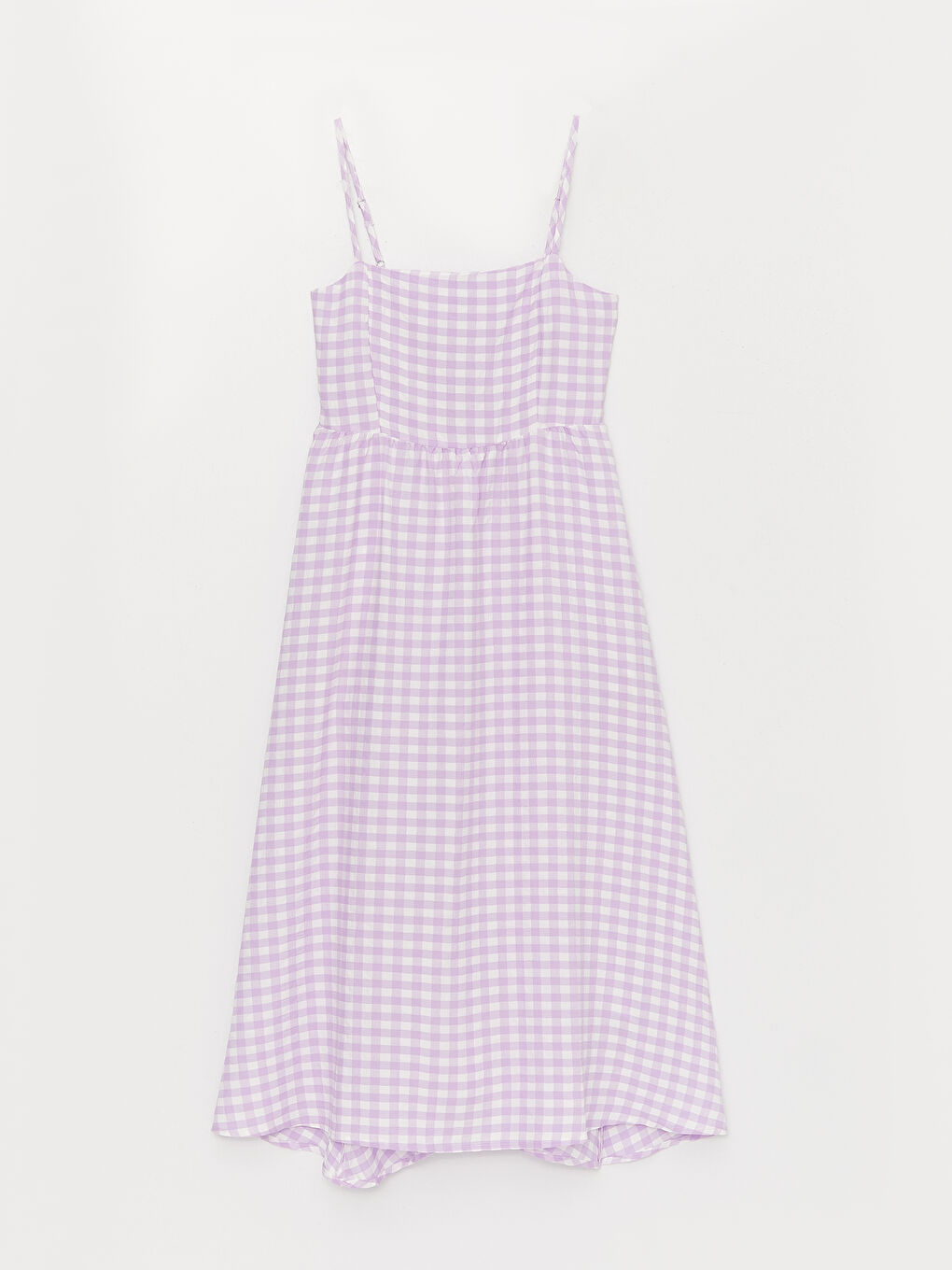 Lila Kare Yaka Ekose Askılı Kadın Elbise-5