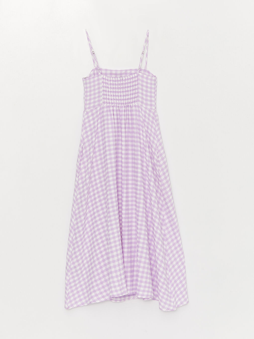 Lila Kare Yaka Ekose Askılı Kadın Elbise-6