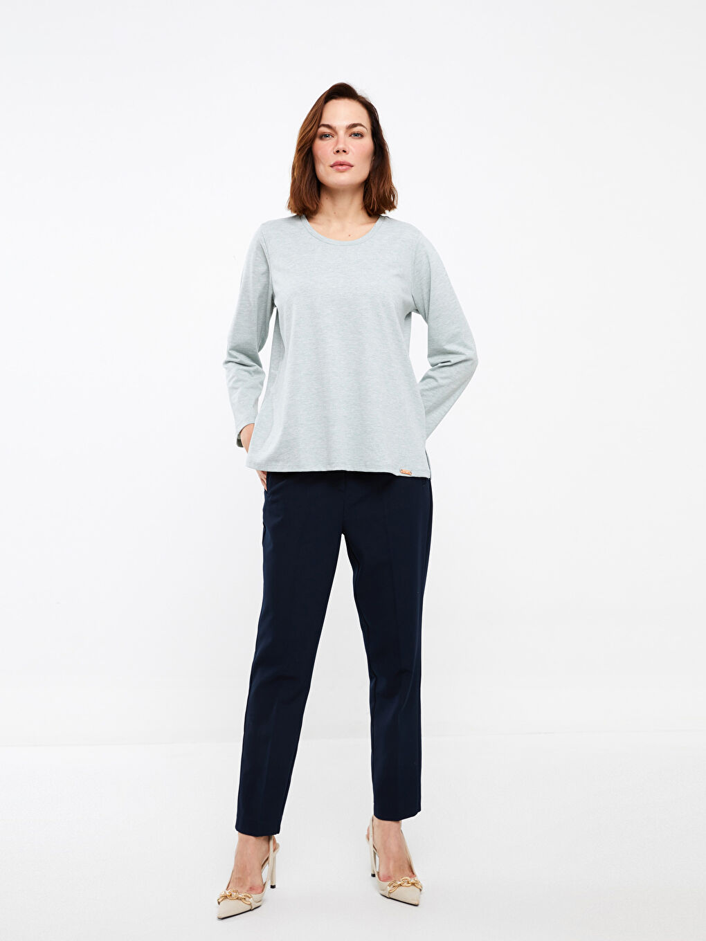LCW Grace Crew Neck Plain Long Sleeve Women's T-Shirt -S3HG98Z8-LAA