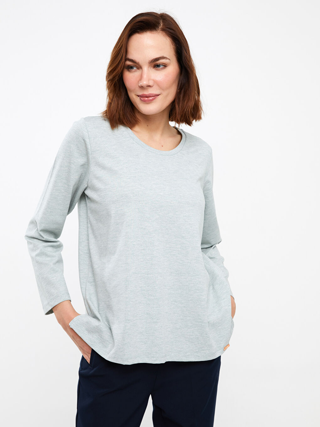 LCW Grace Crew Neck Plain Long Sleeve Women's T-Shirt -S3HG98Z8-LAA