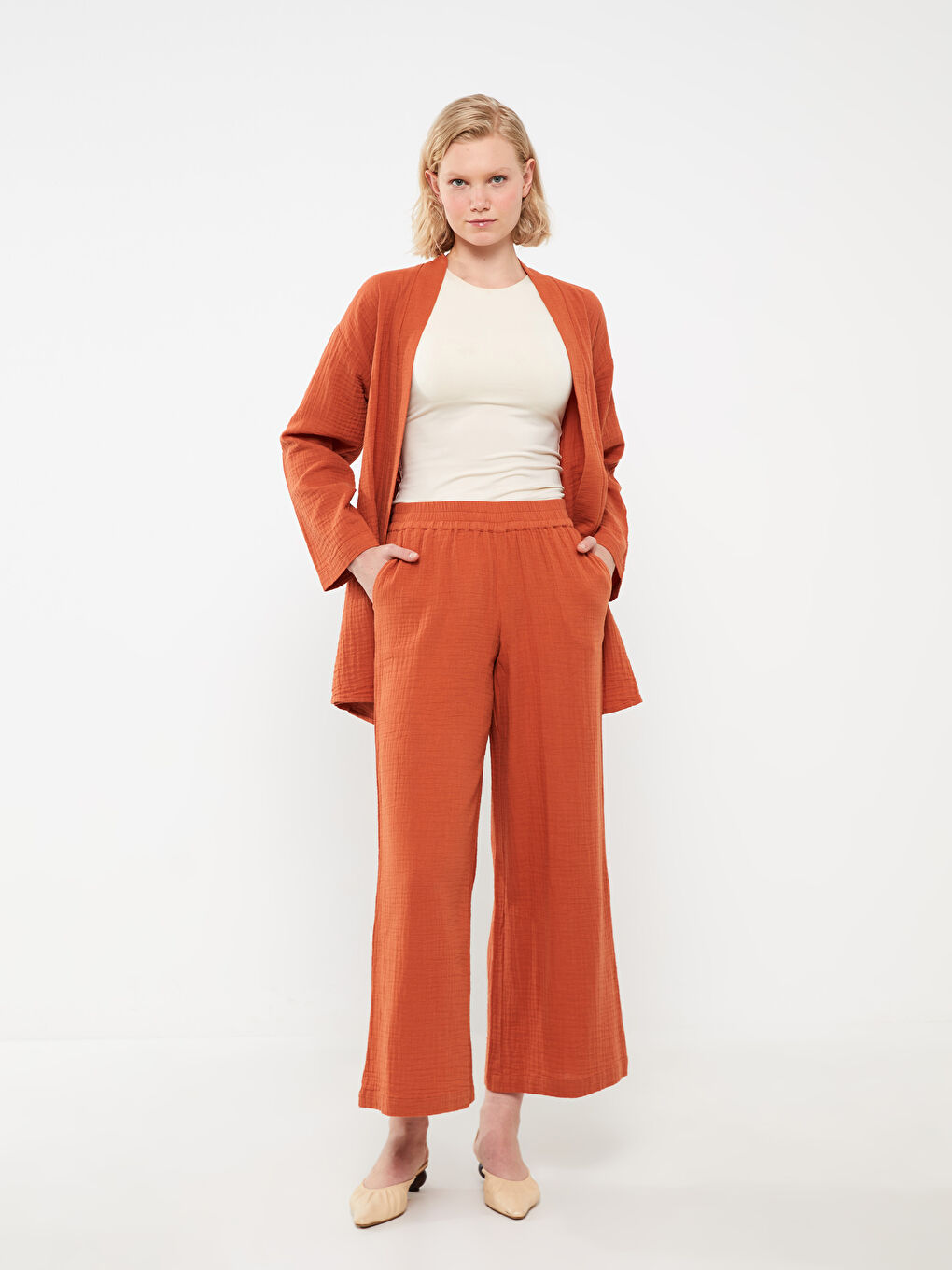 Regular Fit Wide Leg Women's Trousers -S3HH02Z8-F8C