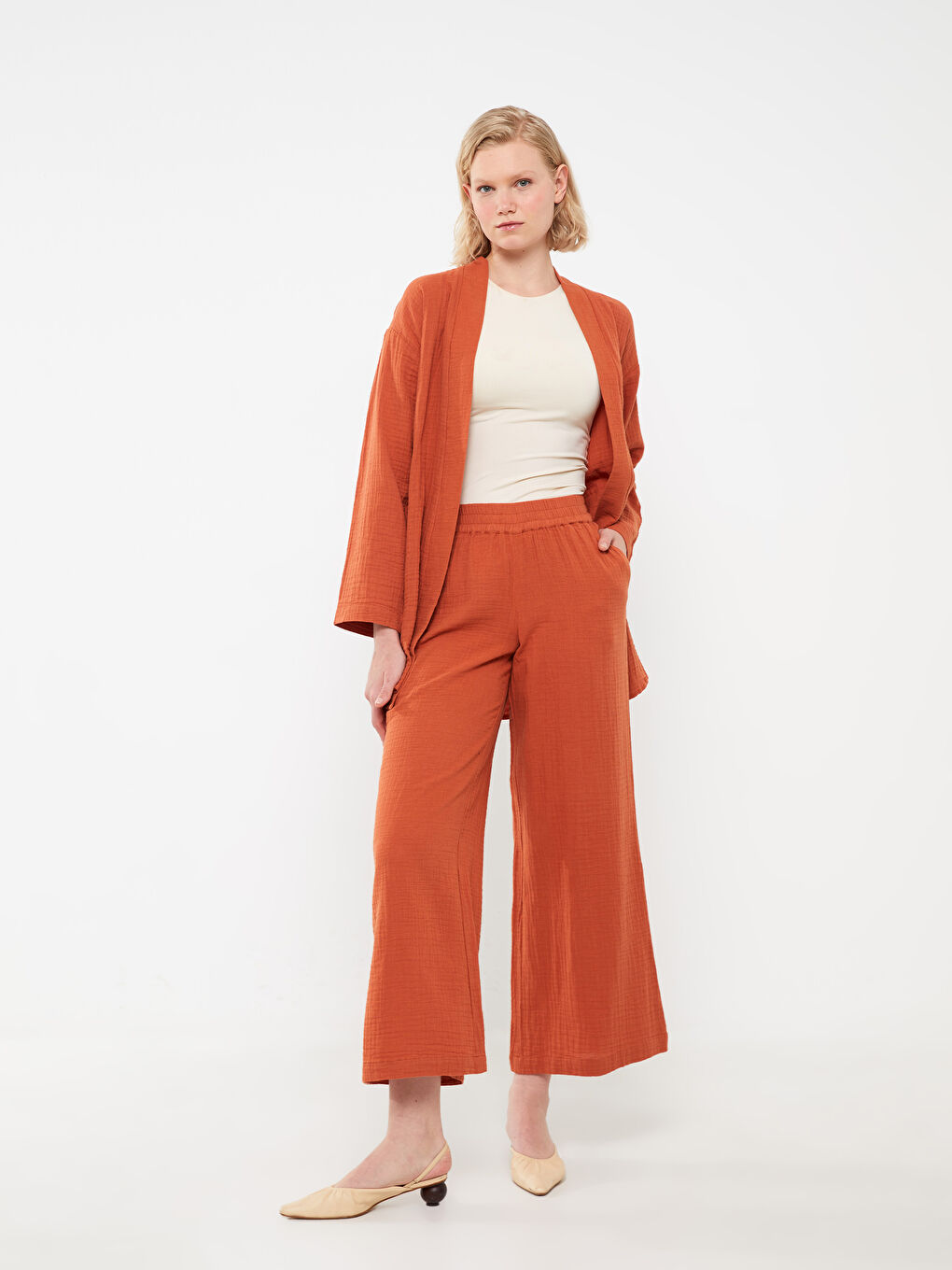 Regular Fit Wide Leg Women's Trousers -S3HH02Z8-F8C
