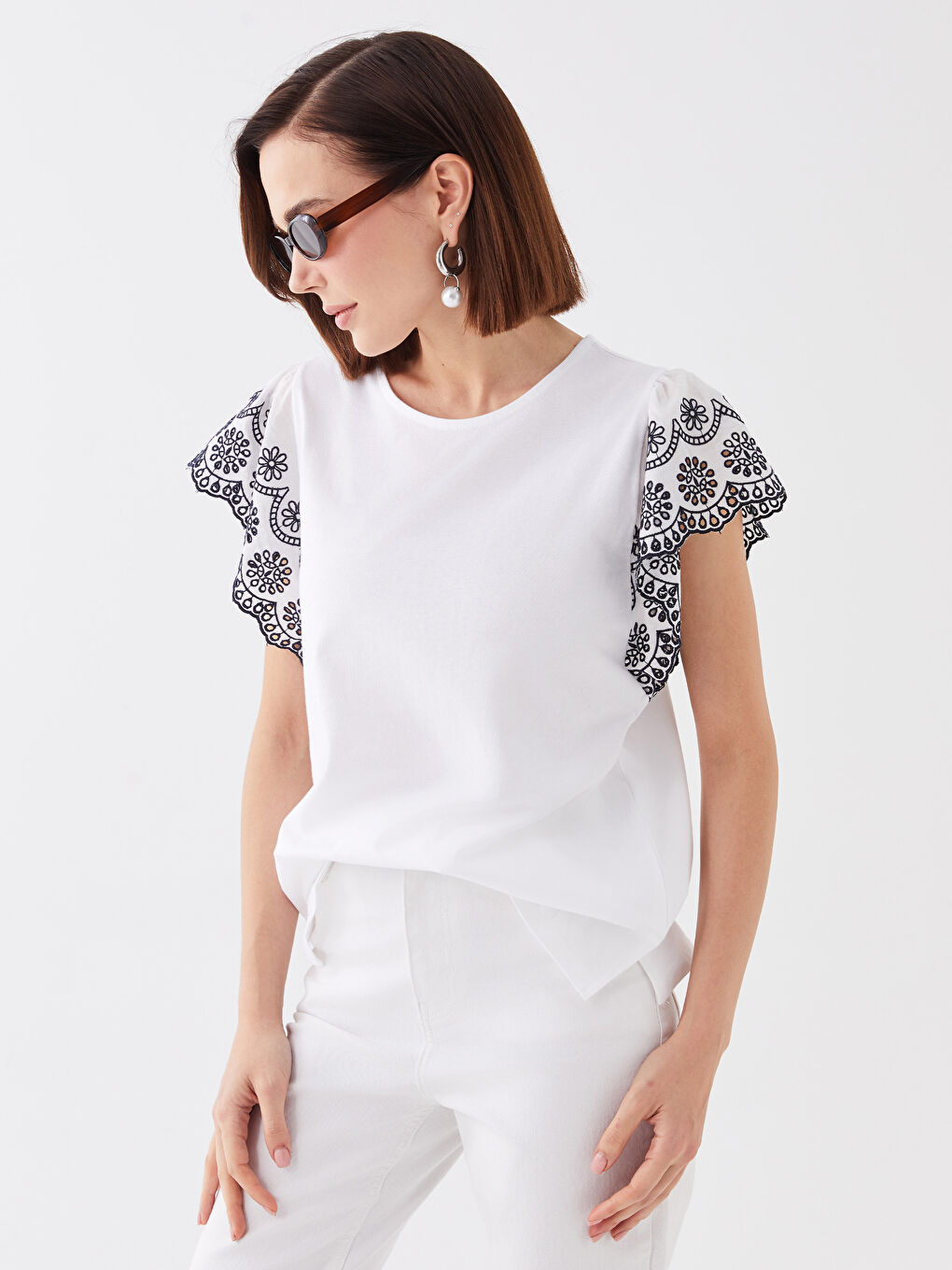 Crew Neck Embroidered Short Sleeve Women's T-Shirt