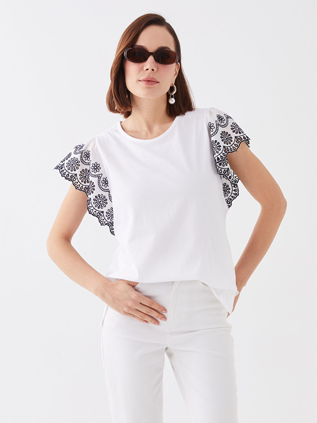 Crew Neck Embroidered Short Sleeve Women's T-Shirt-1