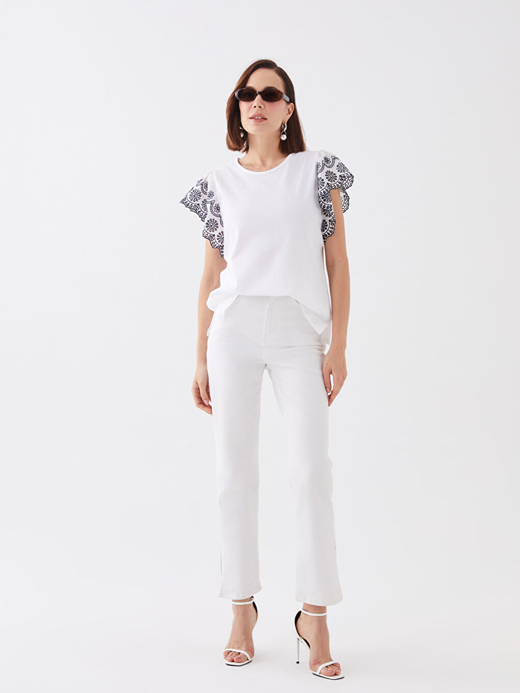 Crew Neck Embroidered Short Sleeve Women's T-Shirt-4