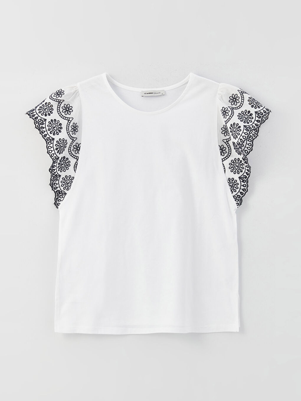 Crew Neck Embroidered Short Sleeve Women's T-Shirt-6