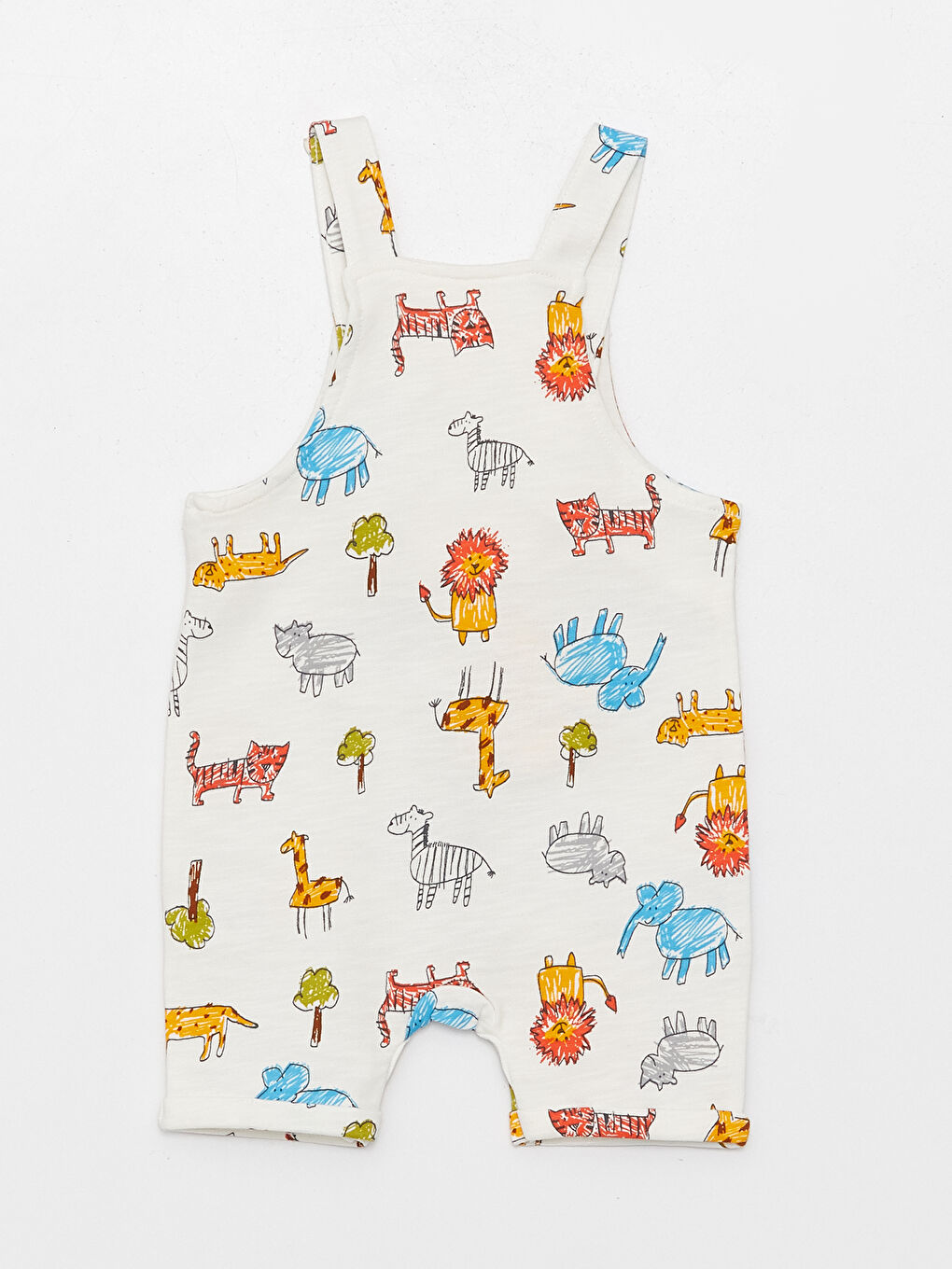 Ekru Kare Yaka Baskılı Erkek Bebek Tulum-1