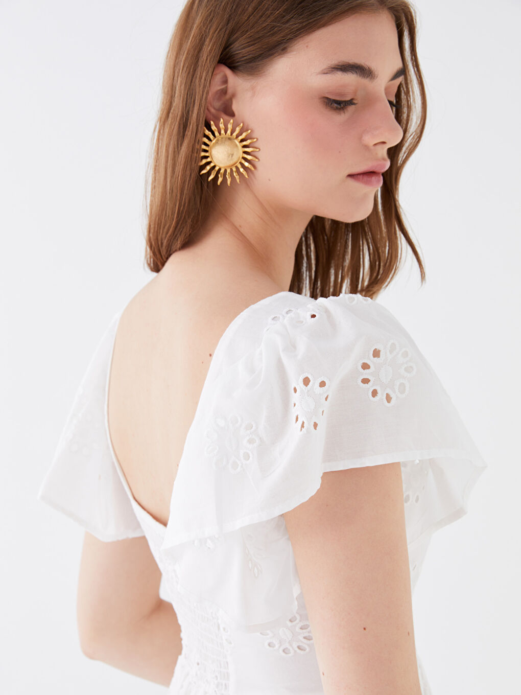 Платье с квадратным воротником, узорчатое, с коротким рукавом, вышитое, для женщин-2