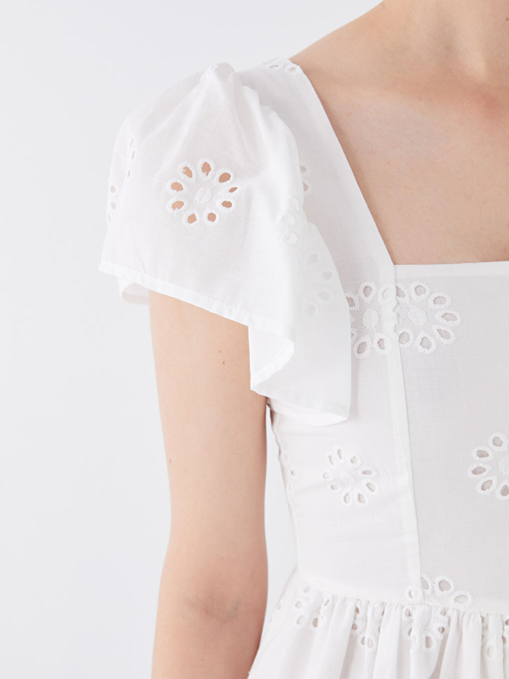 Платье с квадратным воротником, узорчатое, с коротким рукавом, вышитое, для женщин-3