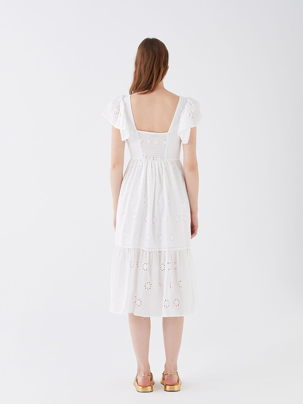 Платье с квадратным воротником, узорчатое, с коротким рукавом, вышитое, для женщин-4