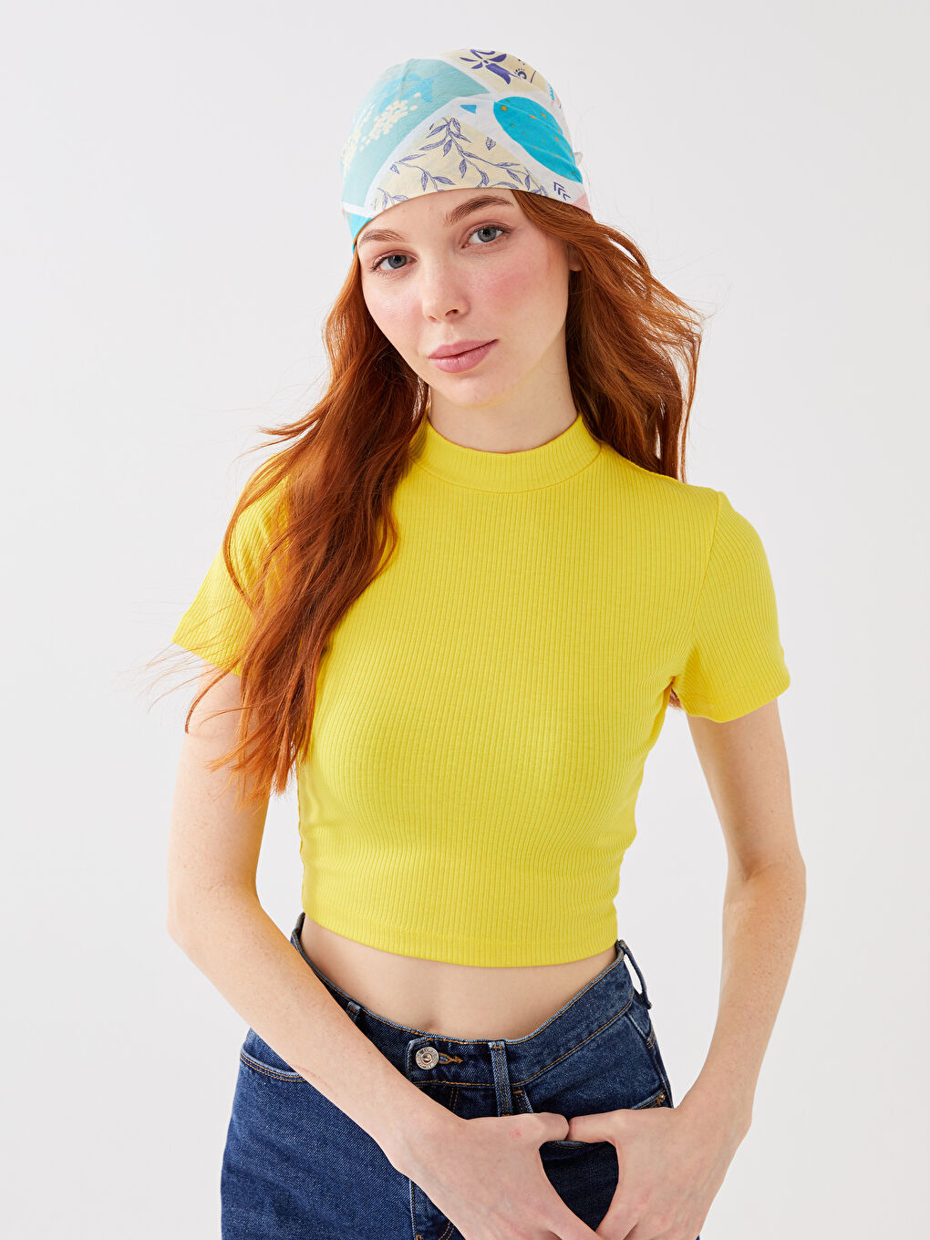 Воротник-труба Прямой Короткий Рукав Женский Кроп