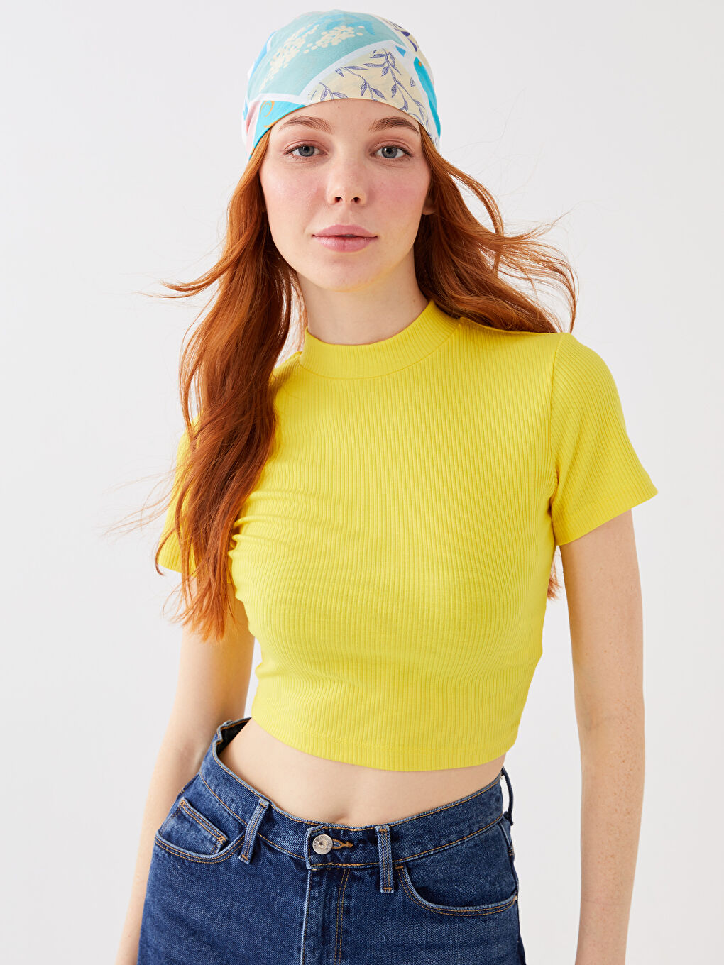 Воротник-труба Прямой Короткий Рукав Женский Кроп-1