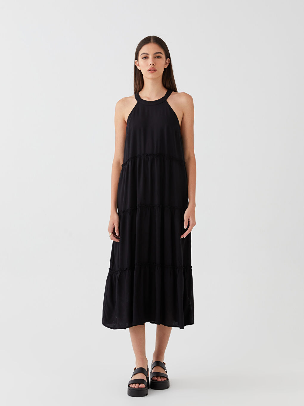 LCW Vision Halter Collar Plain Crinkle Women's Dress -S3HH39Z8-RQL